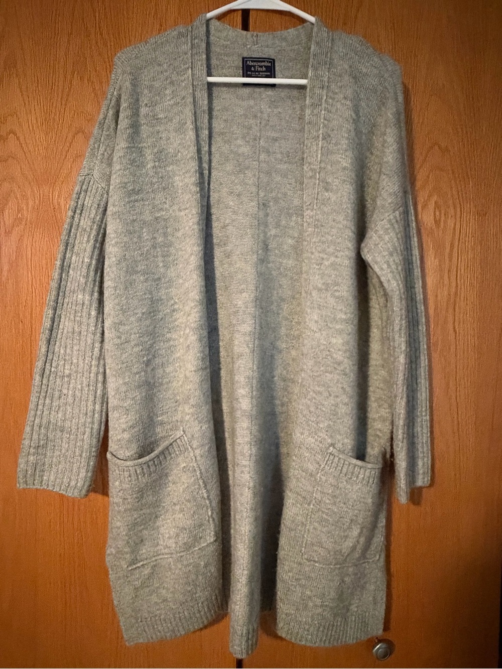 Abercrombie & Fitch Light Gray Open-Front Knit Cardigan